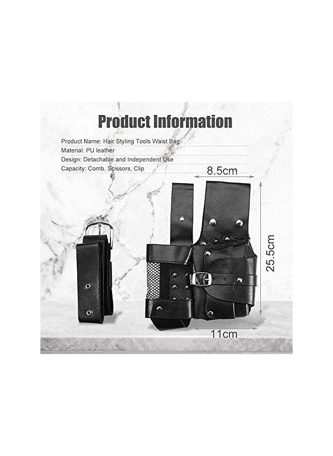 Hair Care Styling Tools Waist Bag, Salon PU Leather Hairdressing Tool Pouch Holster with Multifunction Pockets and Removable Waist Belt for Barber Scissor Comb