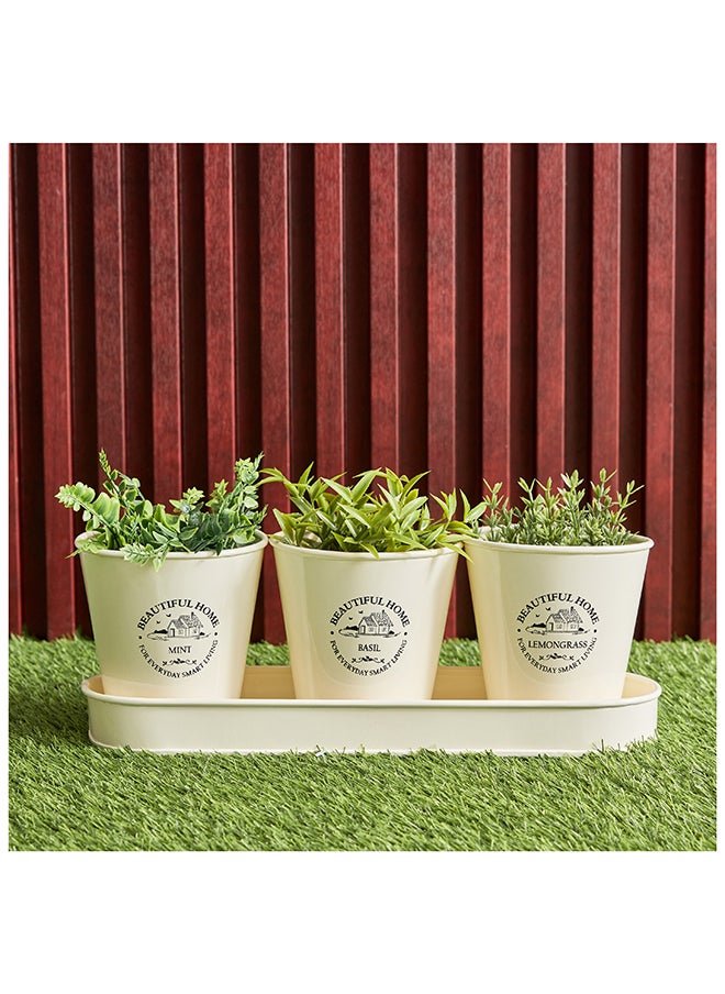 Metal 3-Piece Planter Set with Tray 35.5 x 3.5 x 11 cm