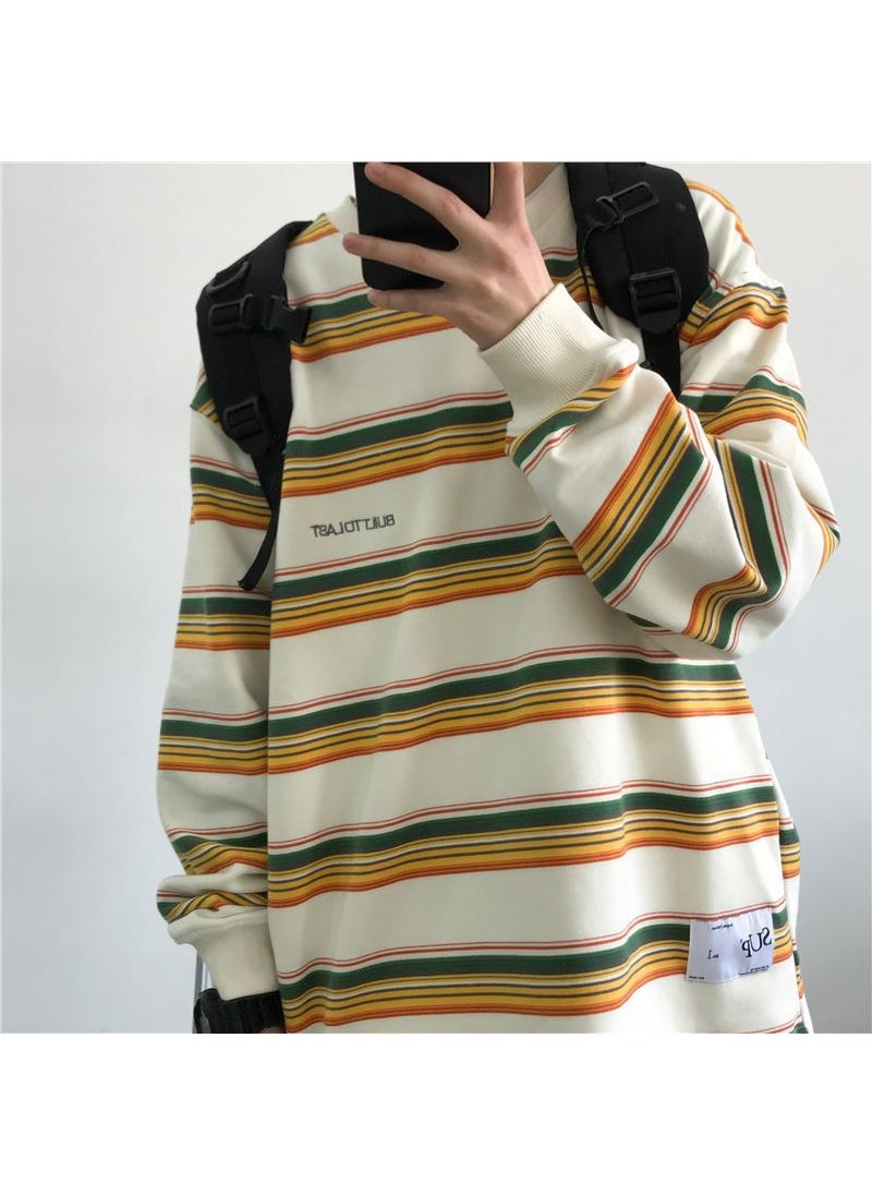 Korean INS Bold Stripe Casual Hoodie Unisex Yellow high-end