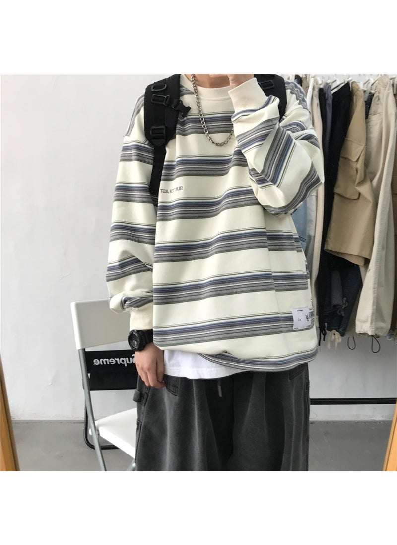 Korean INS Bold Stripe Casual Hoodie Unisex Gray high-end