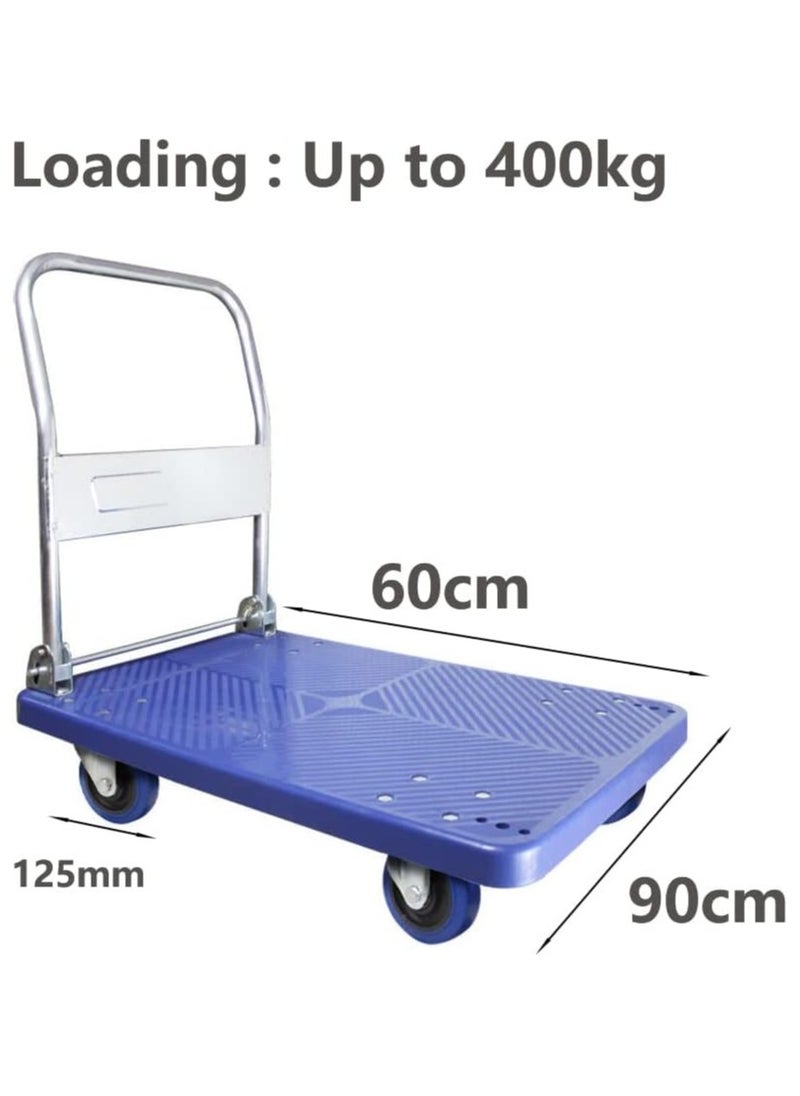 Trolley Folding Platform Truck Hand Truck, Foldable Pushcart Dolly with 360° Swivel Wheels, Heavy Duty Load Capacity 400kg for Industrial, Warehouse and Home Use