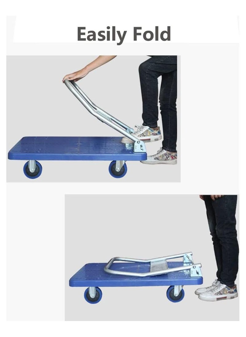 Trolley Folding Platform Truck Hand Truck, Foldable Pushcart Dolly with 360° Swivel Wheels, Heavy Duty Load Capacity 400kg for Industrial, Warehouse and Home Use