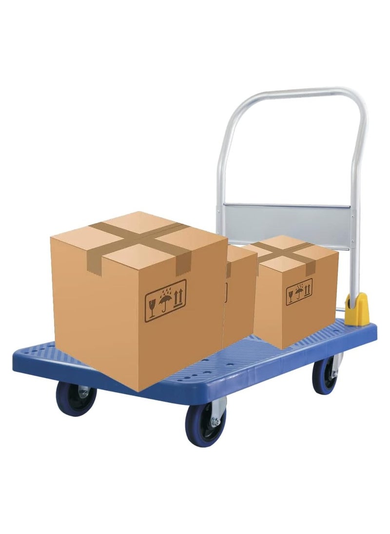 Trolley Folding Platform Truck Hand Truck, Foldable Pushcart Dolly with 360° Swivel Wheels, Heavy Duty Load Capacity 400kg for Industrial, Warehouse and Home Use