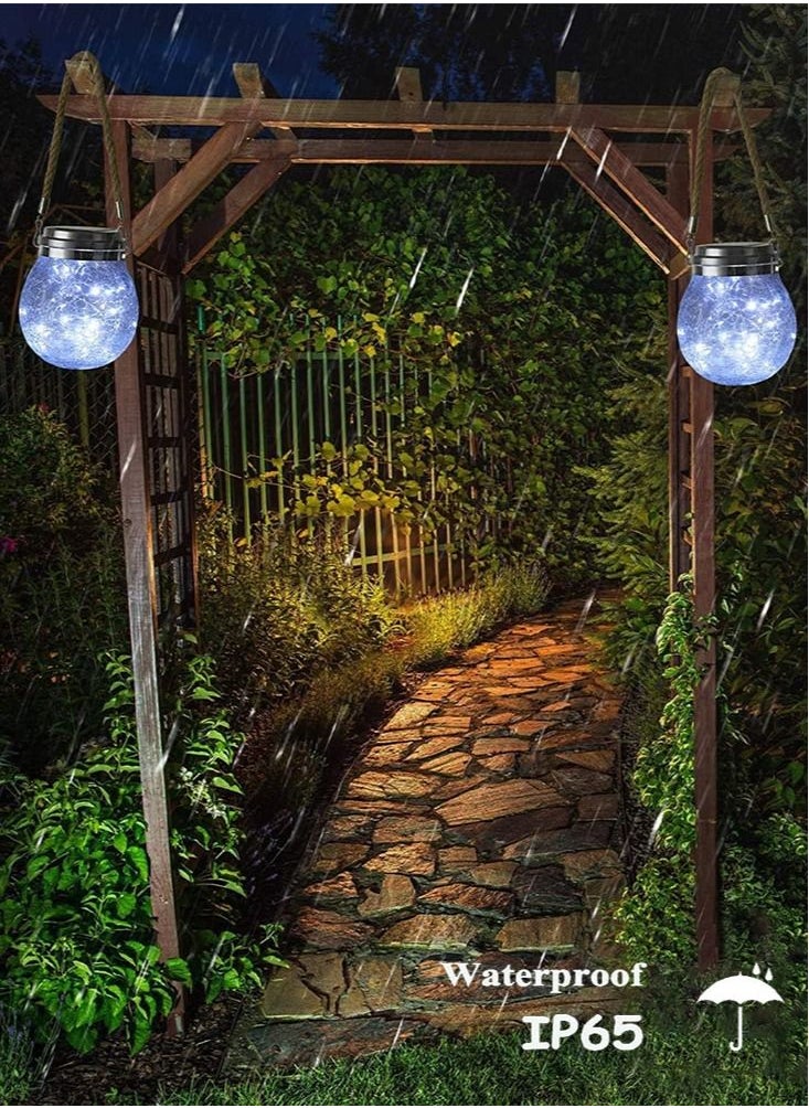 Set of 2 Solar Jar Lights with Crack Glass Design for Waterproof Outdoor Decorations in Yard Garden Patio and Wedding