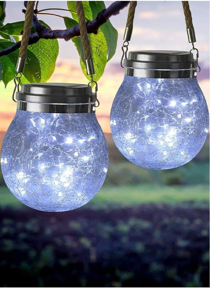 Set of 2 Solar Jar Lights with Crack Glass Design for Waterproof Outdoor Decorations in Yard Garden Patio and Wedding