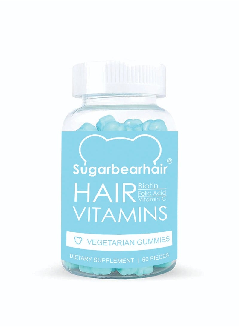 Sugar Bear Hair Vitamin Gummies - Hair Growth & Strength Supplement | Vegan, Biotin, Vitamin C, D, B12, 60 Count