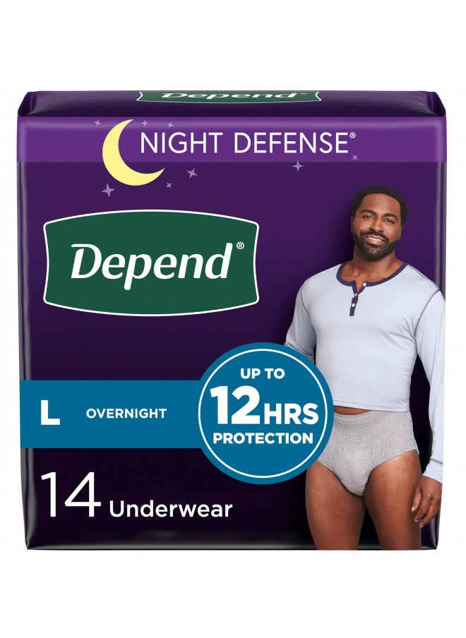 Depend Night Defense Adult Incontinence Underwear for Men, Disposable, Overnight, Large, Grey, 14 Count, Packaging May Vary