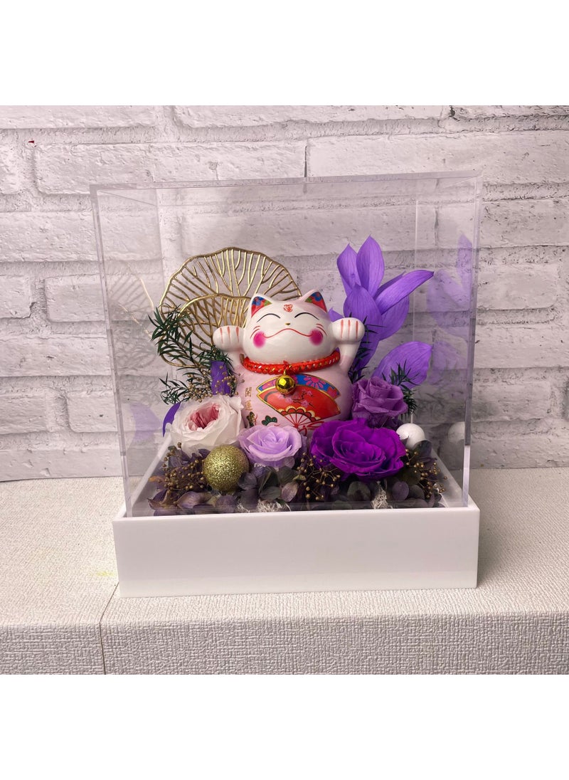 Eternal Rose Lucky Cat Gift Acrylic Flower Purple-lucky