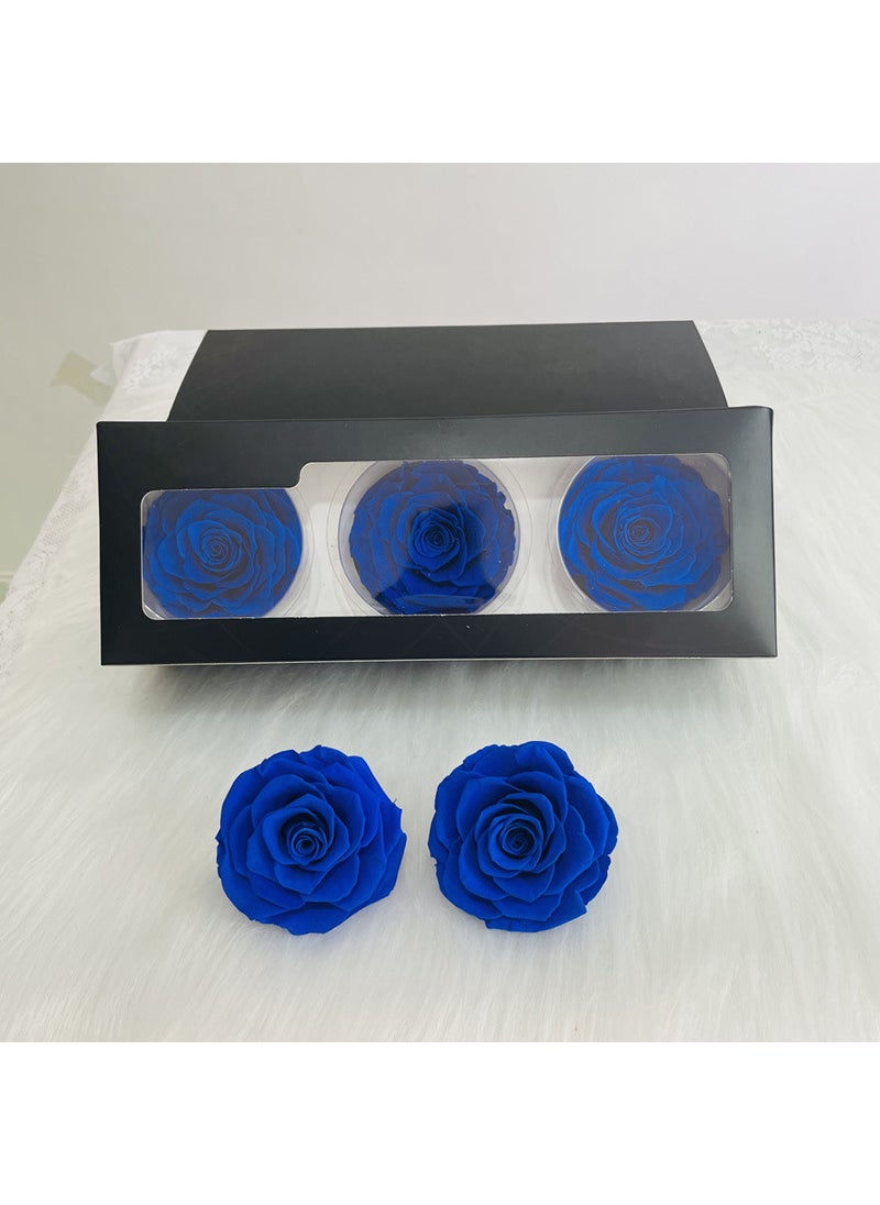 Preserved Rose Heads A-Grade 3-Pack 7-8cm Royal Blue