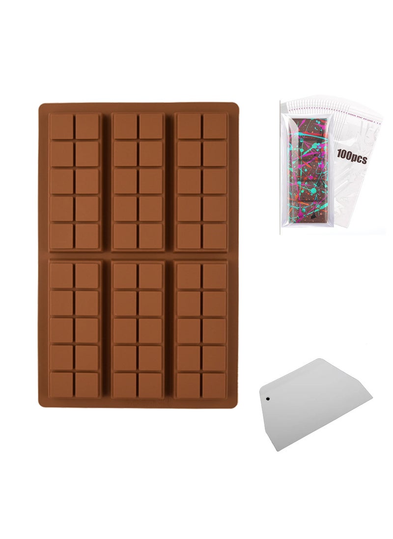 1 x 5 pcs 6-Cavity Large Chocolate Mold, Food-Grade Silicone Bakeware Square [mold + packaging bag + scraper]