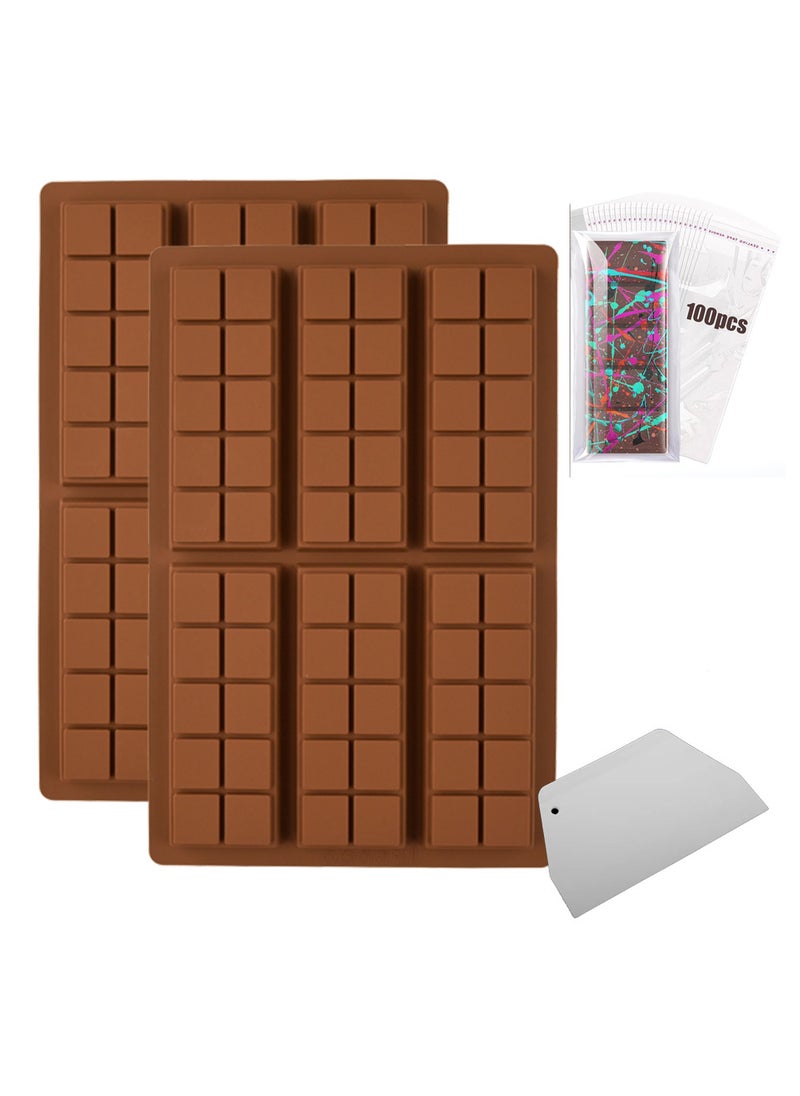 1 x 5 pcs 6-Cavity Large Chocolate Mold, Food-Grade Silicone Bakeware Square [2 molds + bag + scraper]