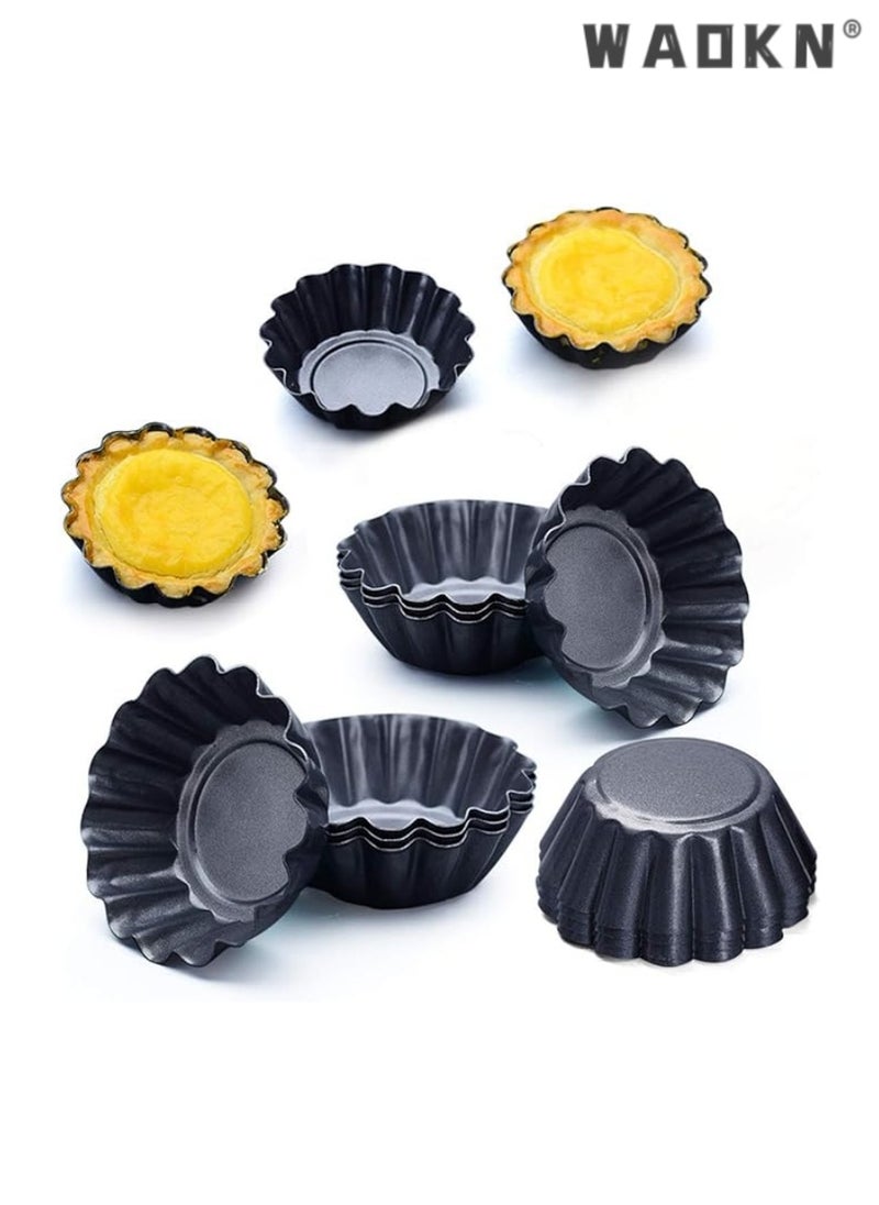 Expanded Egg Tart Baking Essentials: 12-Pack Premium Stainless Steel Egg Tart Molds with Cupcake Stand Shells for Household Baking, Featuring Heat-Resistant Aluminum Baking Tray and Non-Stick Baking Cups for Effortless Baking and Presentation