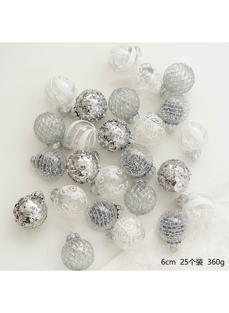 1 x 5 pcs 6cm Painted Christmas Balls Gold Silver Champagne Decor Silver white series