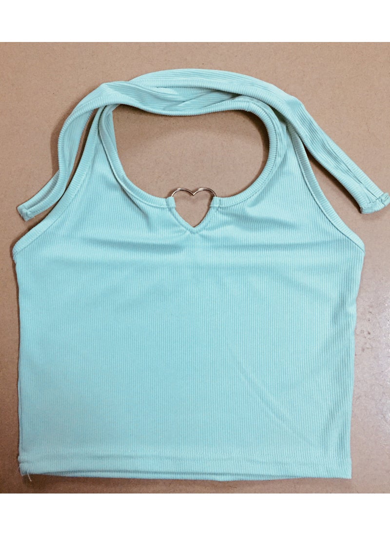 1 x 5 pcs New Chic Hollow-Out Heart Halter Crop Top Green