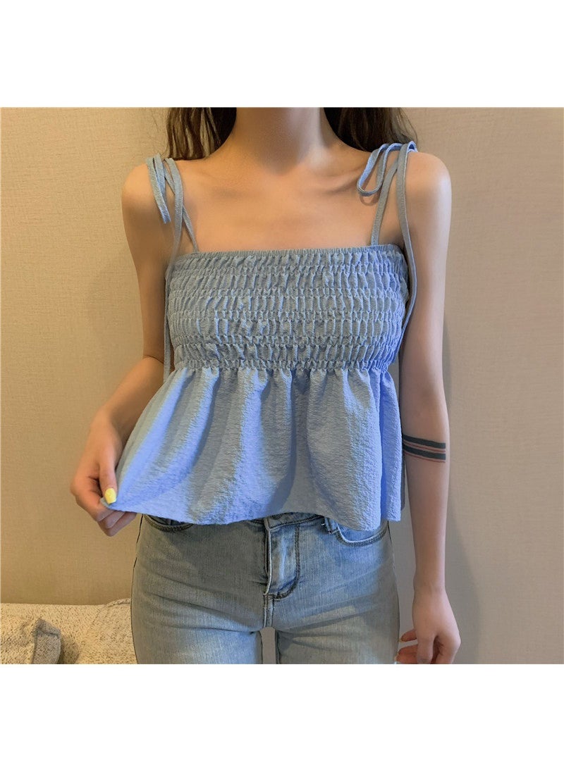 1 x 5 pcs Sweet Summer 2024 Korean Pleated Crop Top Blue