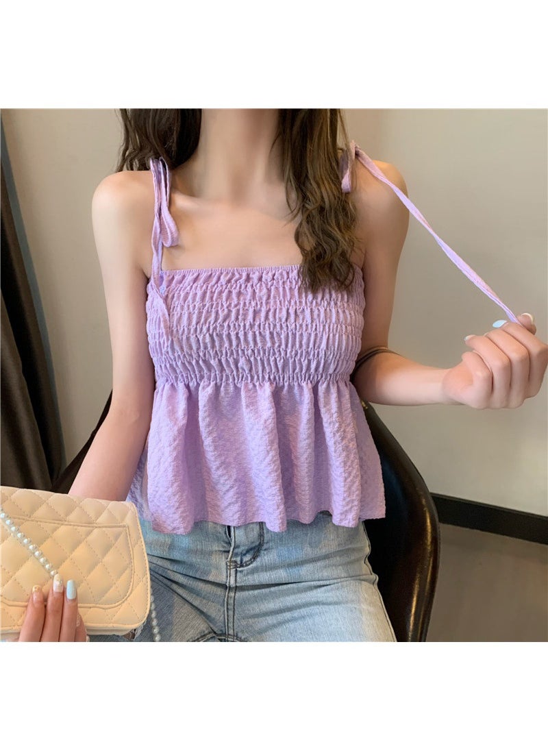 1 x 5 pcs Sweet Summer 2024 Korean Pleated Crop Top Purple