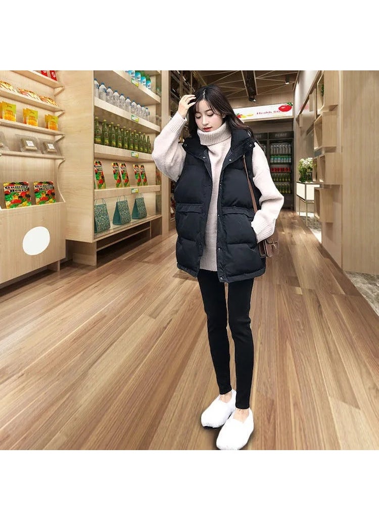 Korean-Style Cotton Vest Women Autumn Winter New Fashion Padded Waistcoat Black