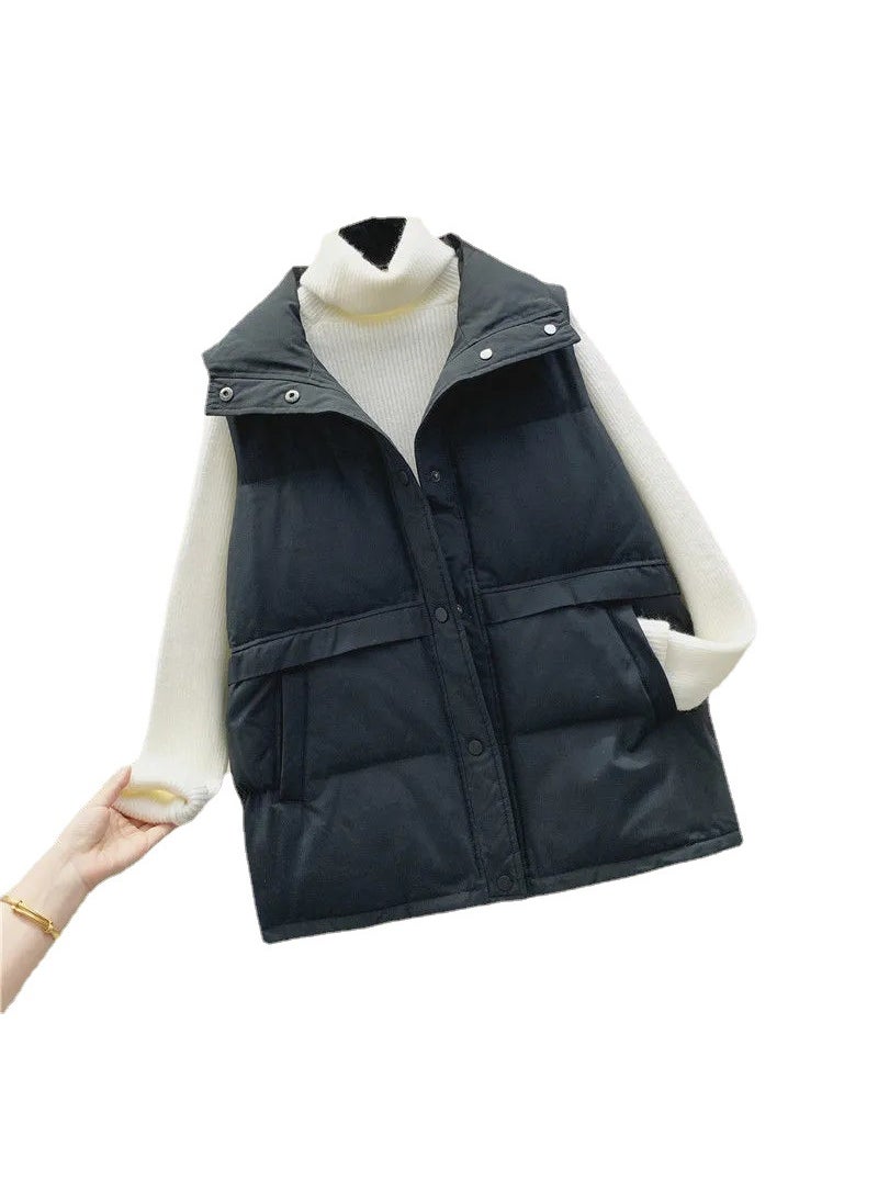 Korean-Style Cotton Vest Women Autumn Winter New Fashion Padded Waistcoat Black