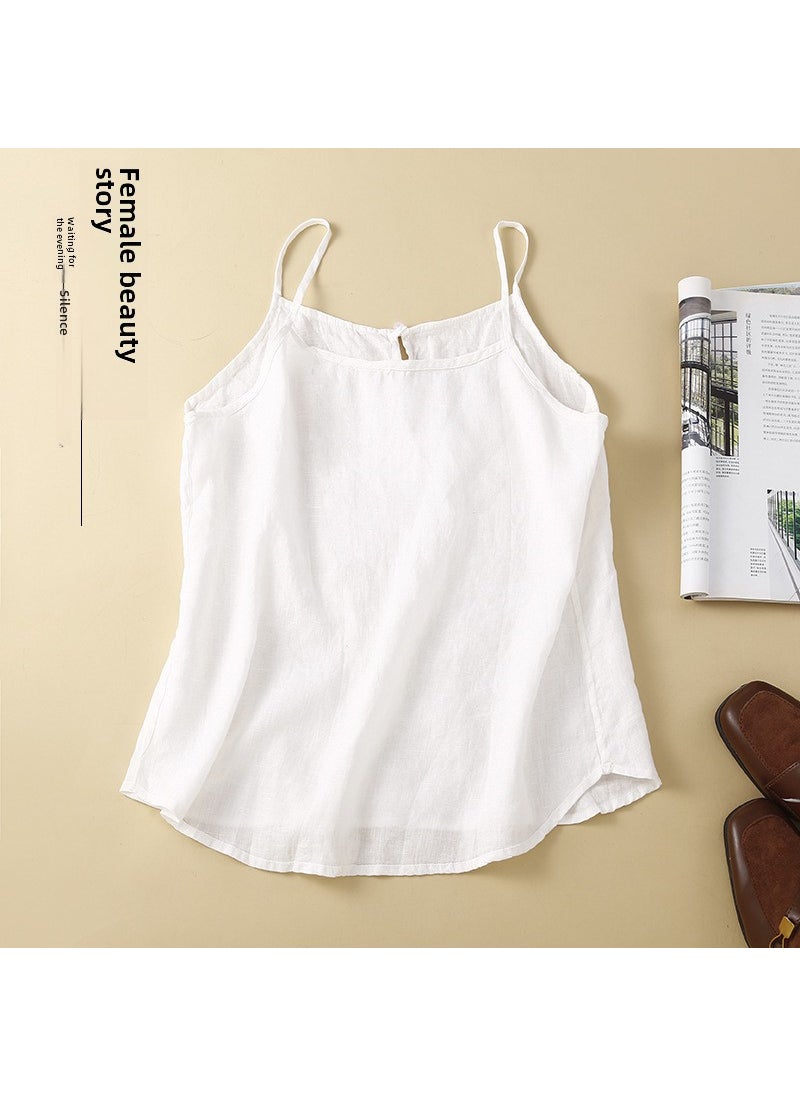 Retro Solid Linen Dual-Wear Camisole Top White