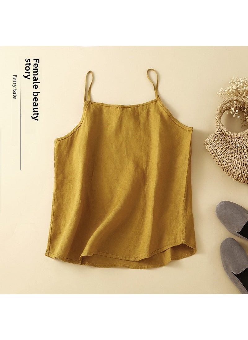 Retro Solid Linen Dual-Wear Camisole Top Yellow