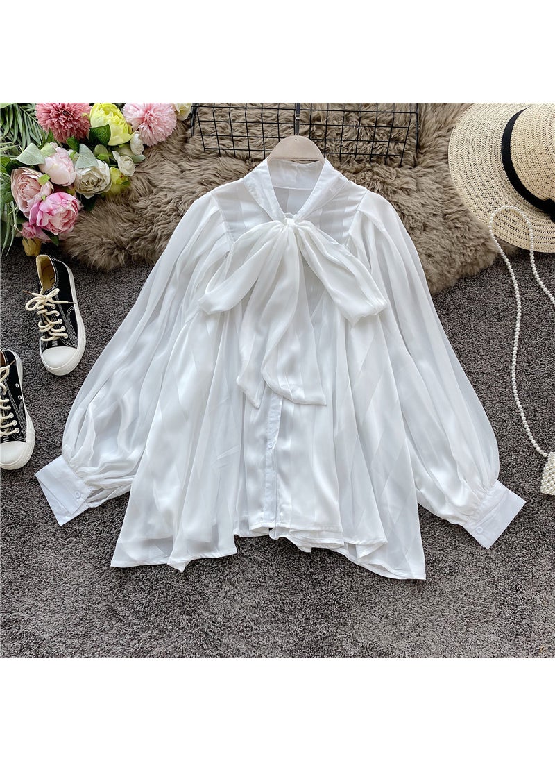 1 x 5 pcs Elegant Butterfly Knot Blouse with Lantern Sleeves for Women Black