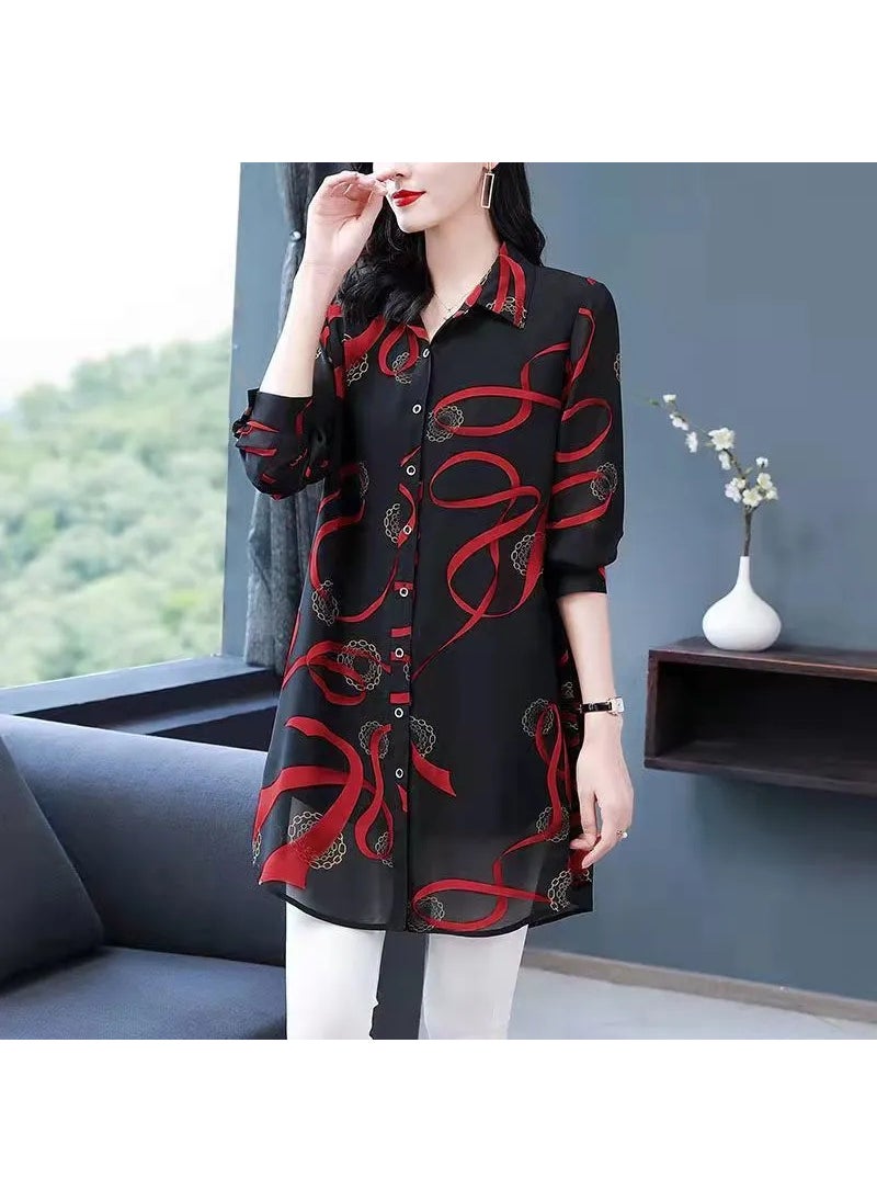 1 x 5 pcs Spring Floral Print Loose Shirt for Moms Yellow