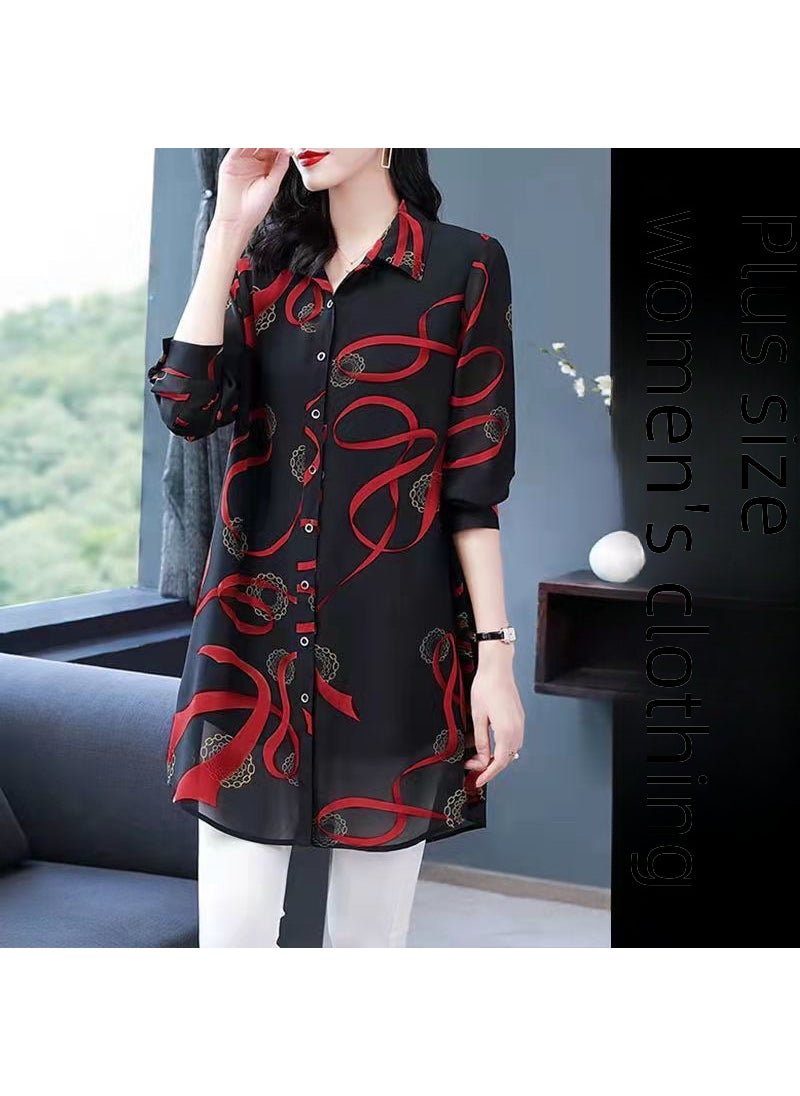 1 x 5 pcs Spring Floral Print Loose Shirt for Moms Red