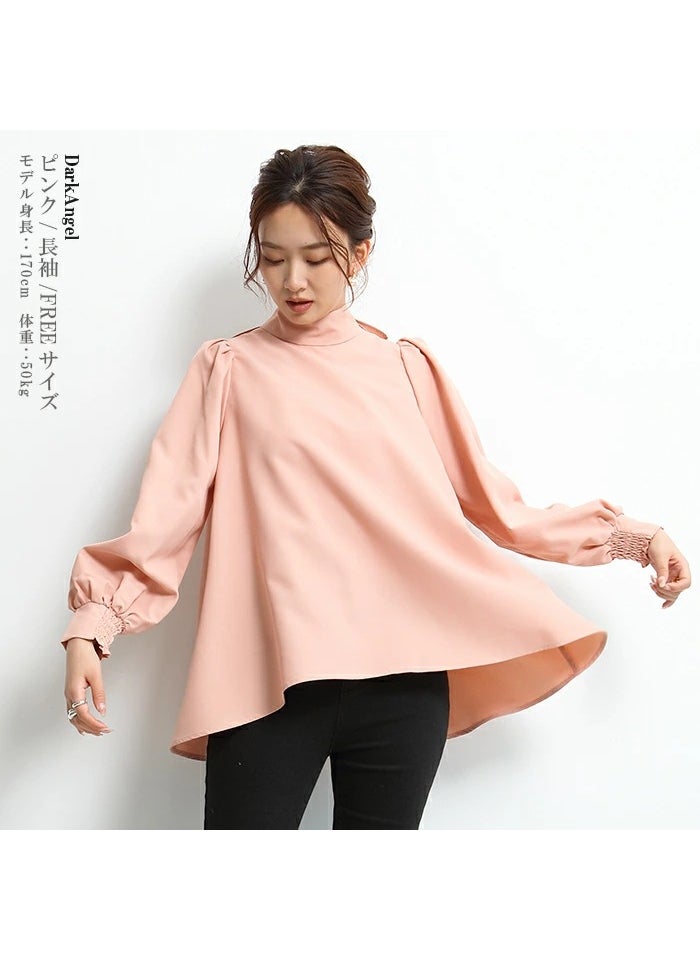 2023 Spring Japanese Lantern Sleeve Chiffon Blouse with Bow Pink