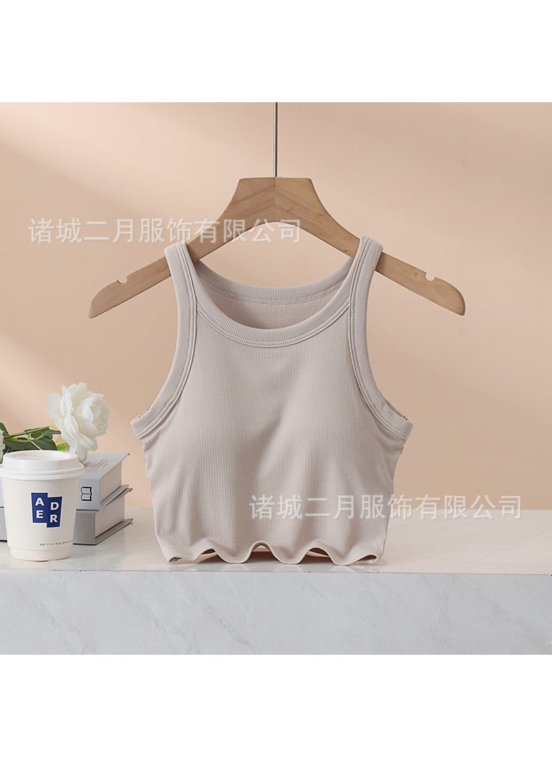 Padded Crop Tank Yoga Sports Bra Sleeveless Top Womens Summer Light apricot