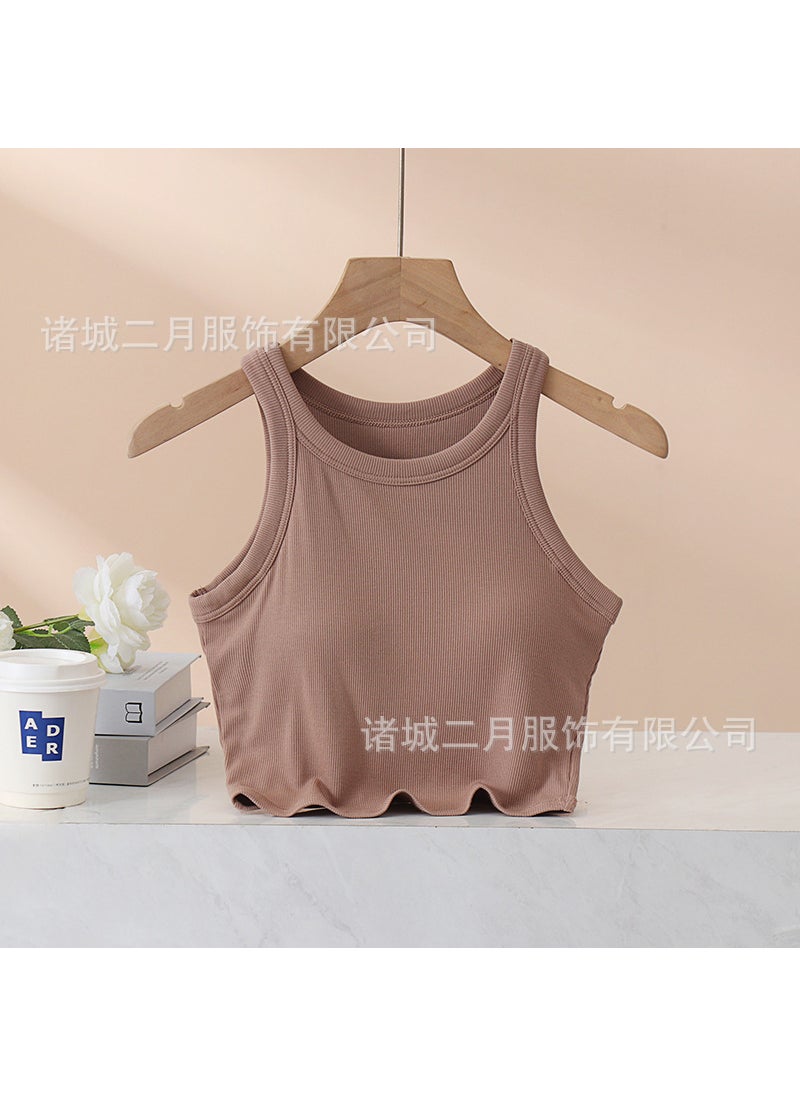 Padded Crop Tank Yoga Sports Bra Sleeveless Top Womens Summer Khakis