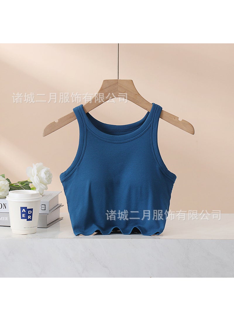 Padded Crop Tank Yoga Sports Bra Sleeveless Top Womens Summer Blue