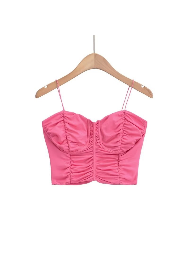 1 x 5 pcs 2023 Chic Ruched Bustier Cami Top Deep Pink