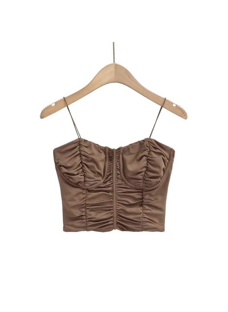 1 x 5 pcs 2023 Chic Ruched Bustier Cami Top CAMEL