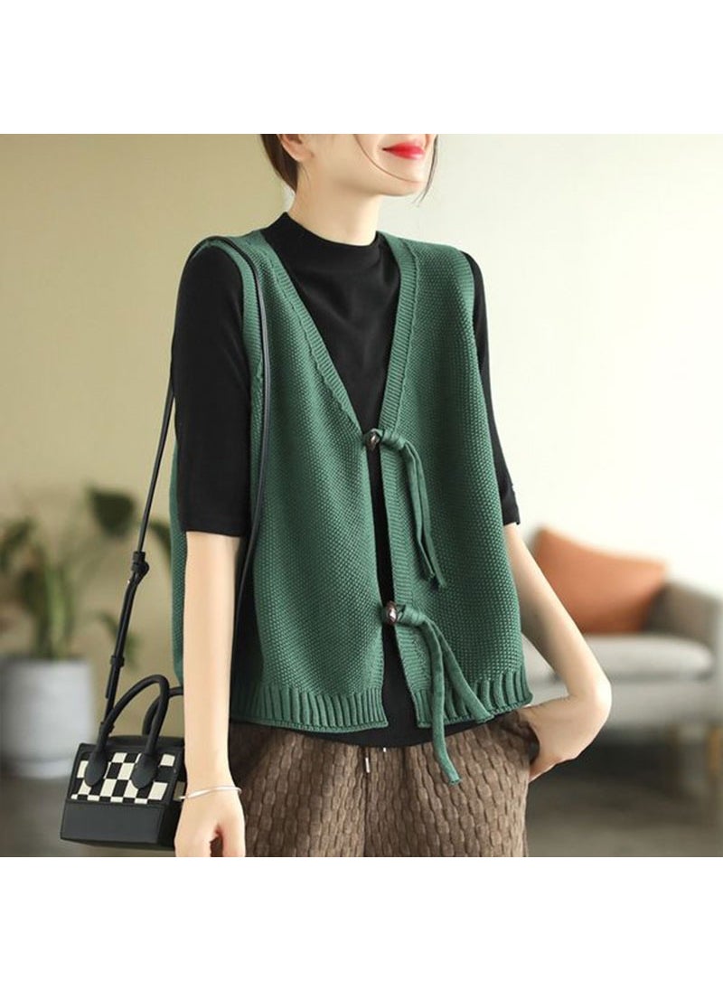 1 x 5 pcs Vintage Knitted Button Vest Women V-Neck Sleeveless 2122 Black