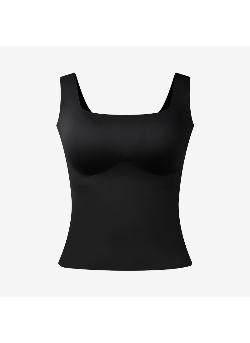 Silk Camisole Top Women Integrated Bra Padded Black