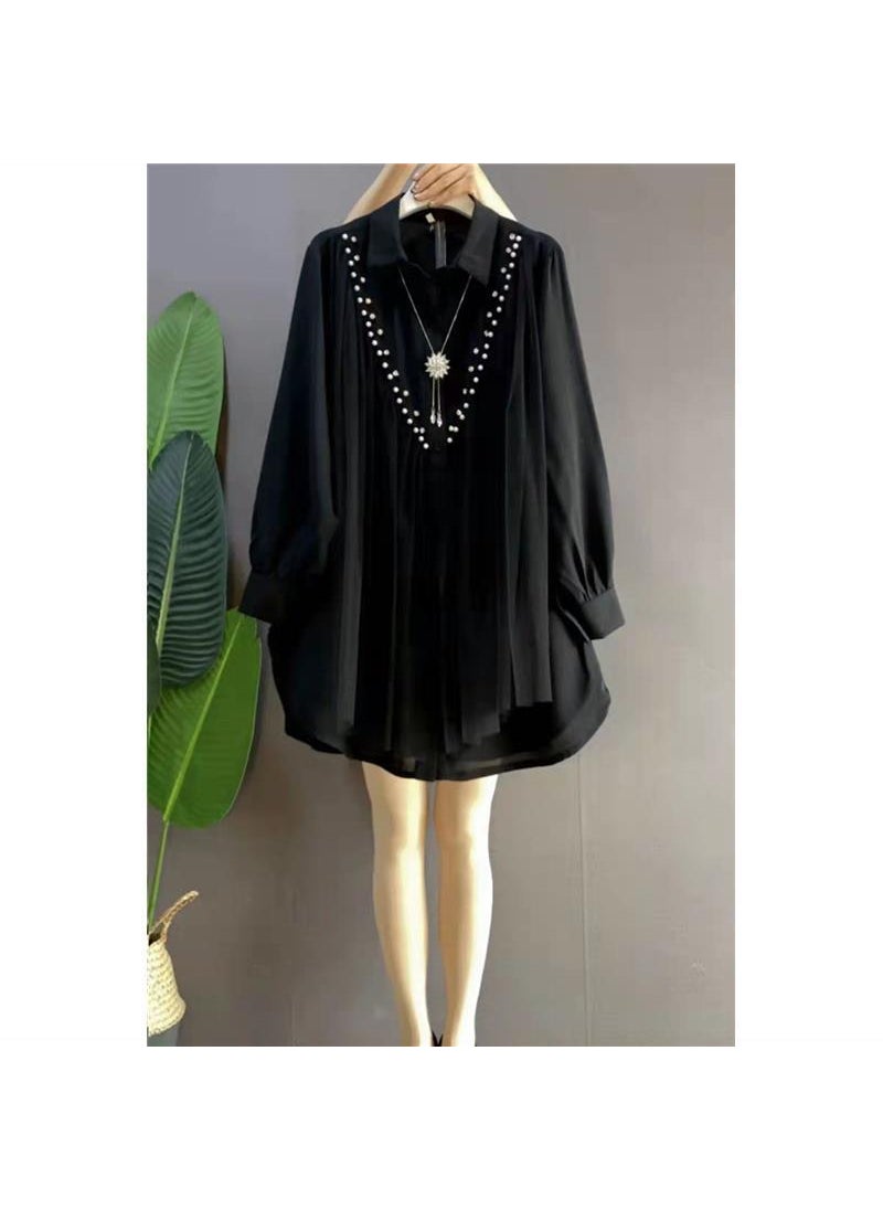 Plus Size Fashion Lace Chiffon Blouse Spring 2023 Black