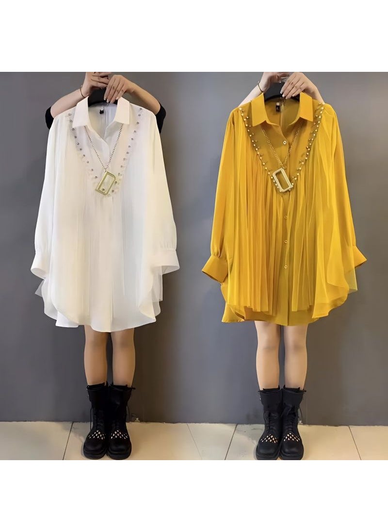 Plus Size Fashion Lace Chiffon Blouse Spring 2023 Yellow