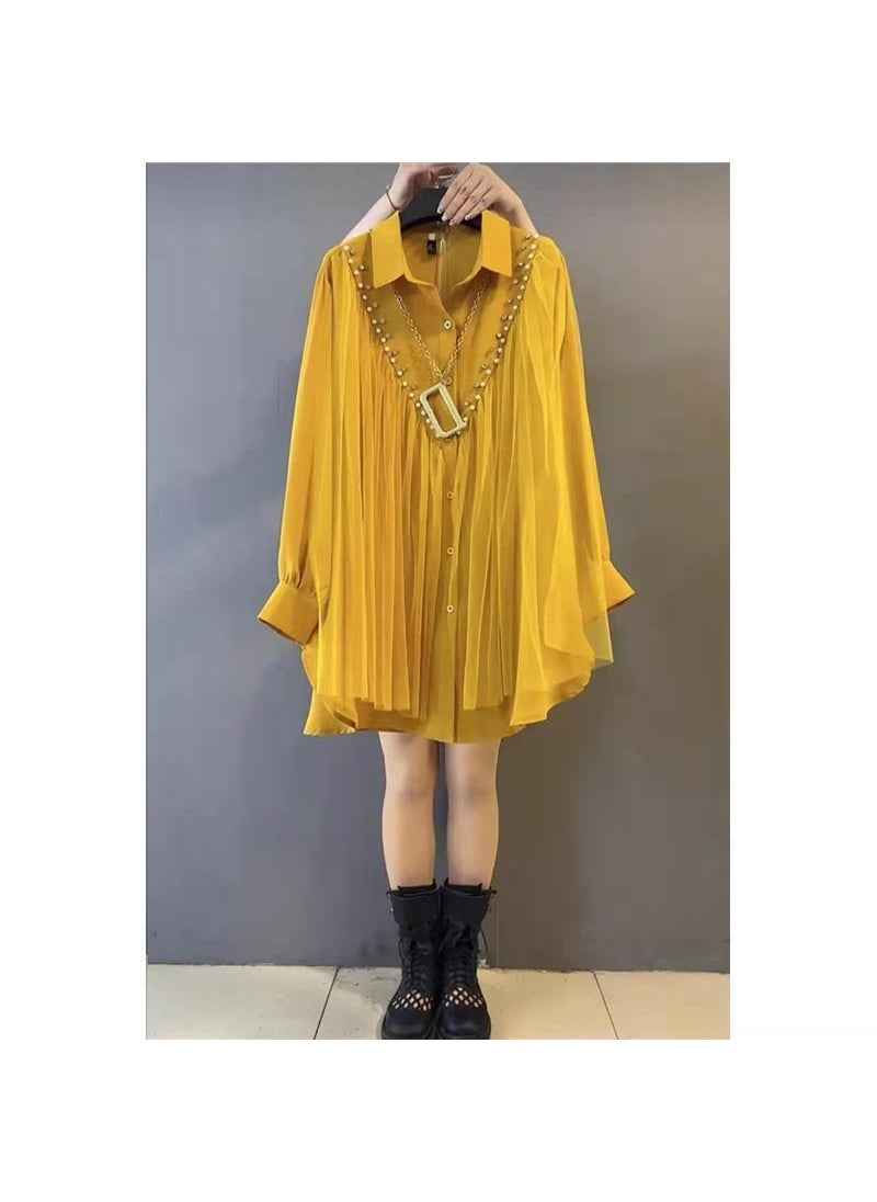 Plus Size Fashion Lace Chiffon Blouse Spring 2023 Yellow