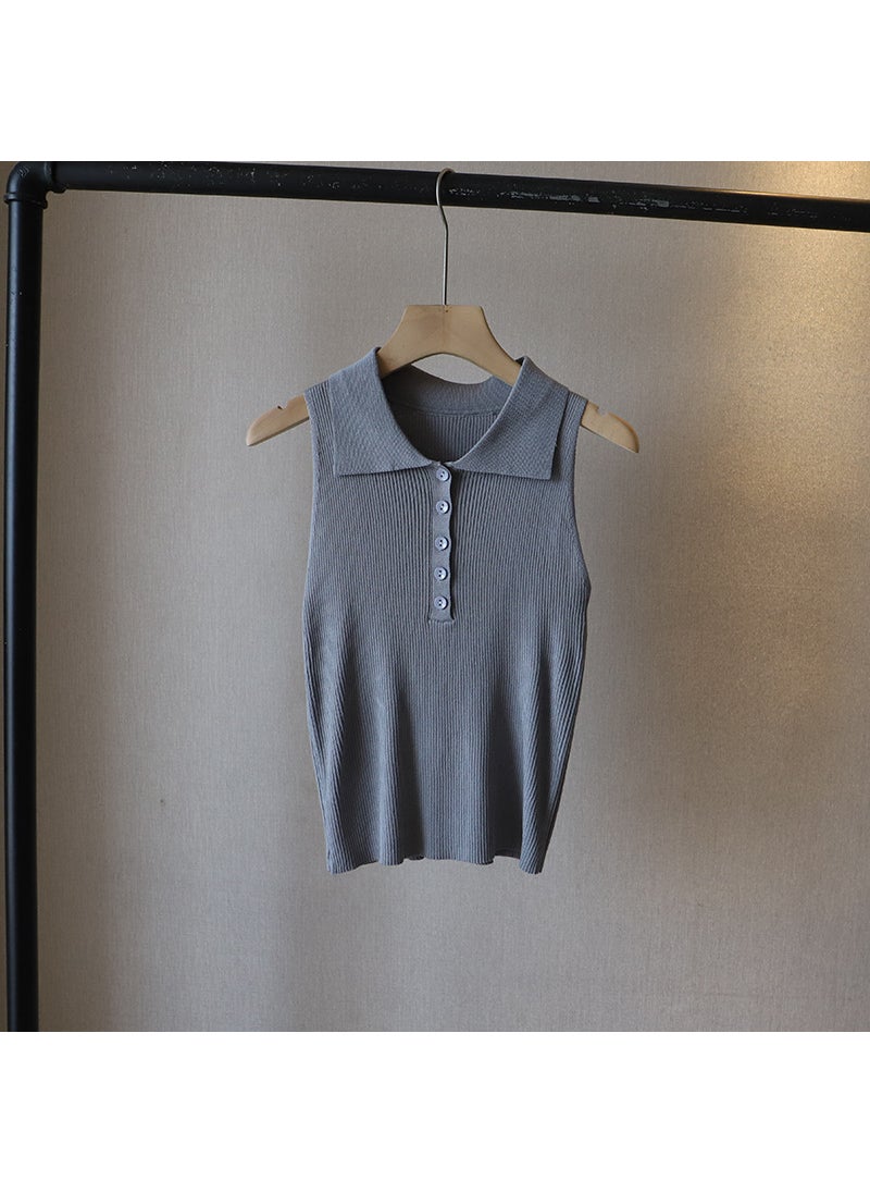 1 x 5 pcs 2024 Summer Sleeveless Knit Top Women Slimming Grey