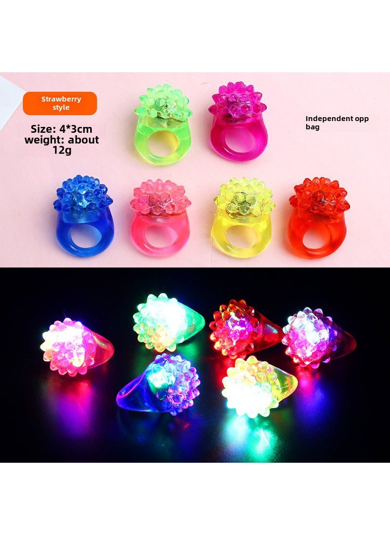 1 x 5 pcs Glowing Strawberry Crown LED Ring Light-Up Toy Strawberry