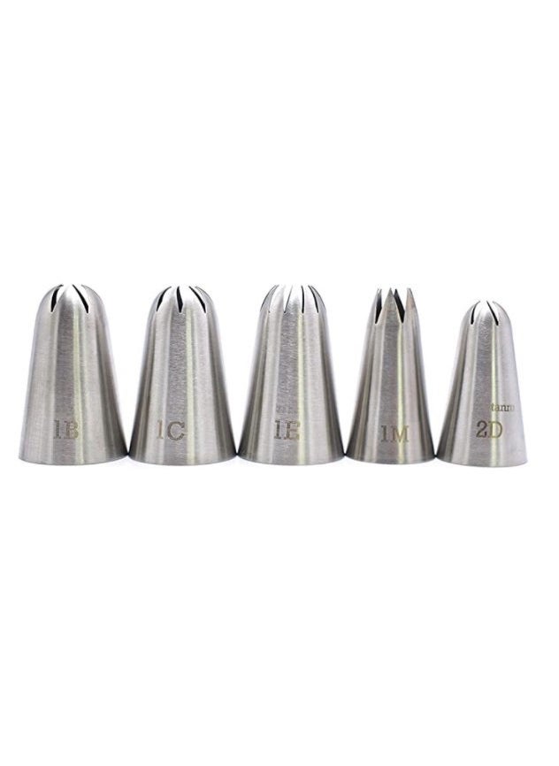 1 x 5 pcs 5-Piece Stainless Piping Nozzles Set