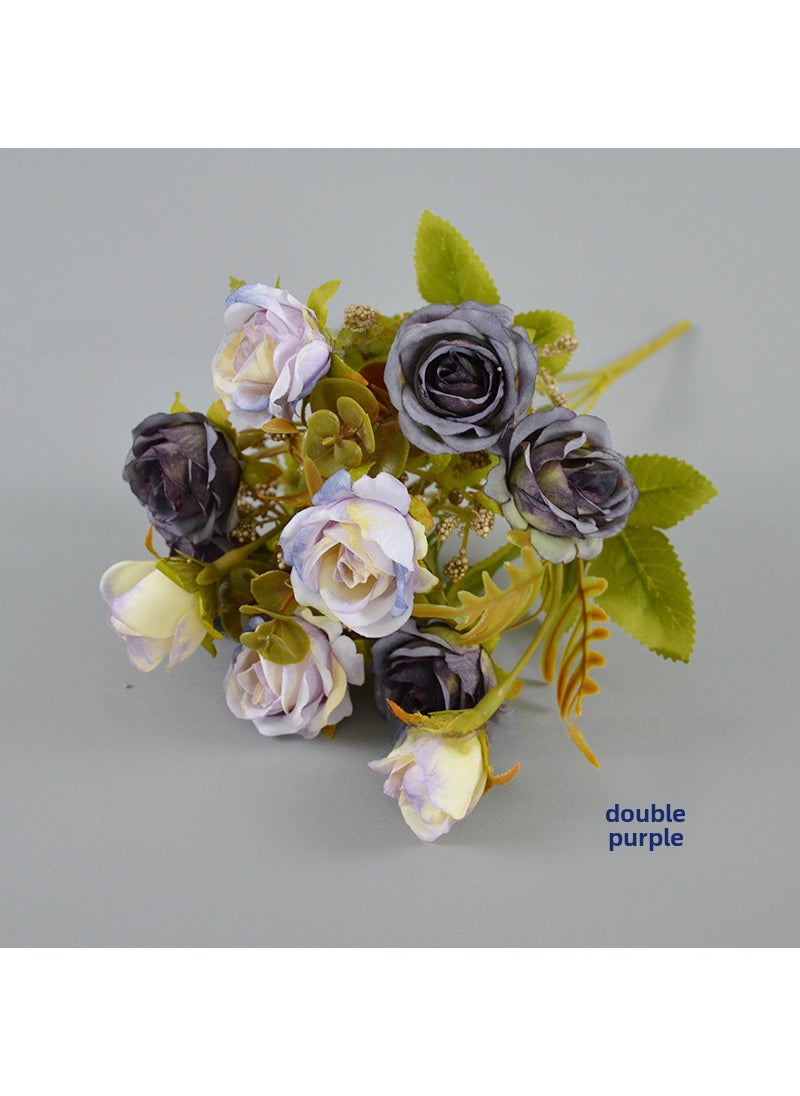 1 x 5 pcs Artificial Rose Bouquet Multi-Head Decor Double Purple