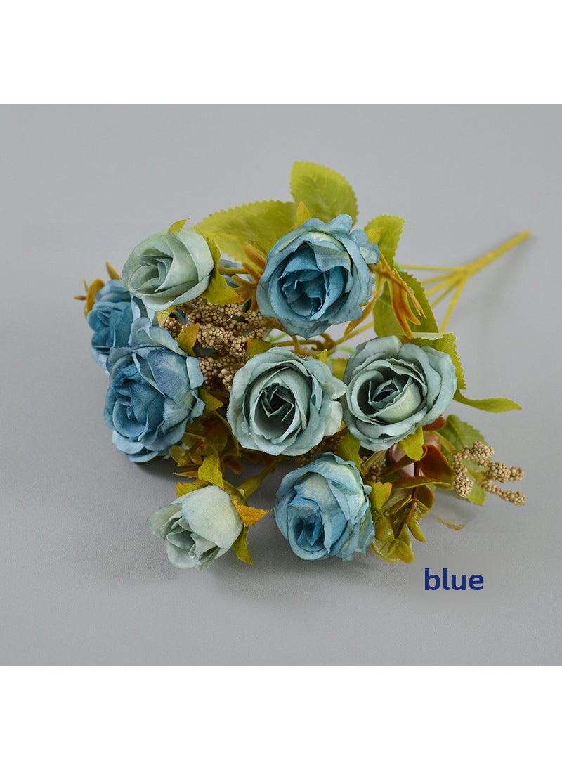 1 x 5 pcs Artificial Rose Bouquet Multi-Head Decor Blue