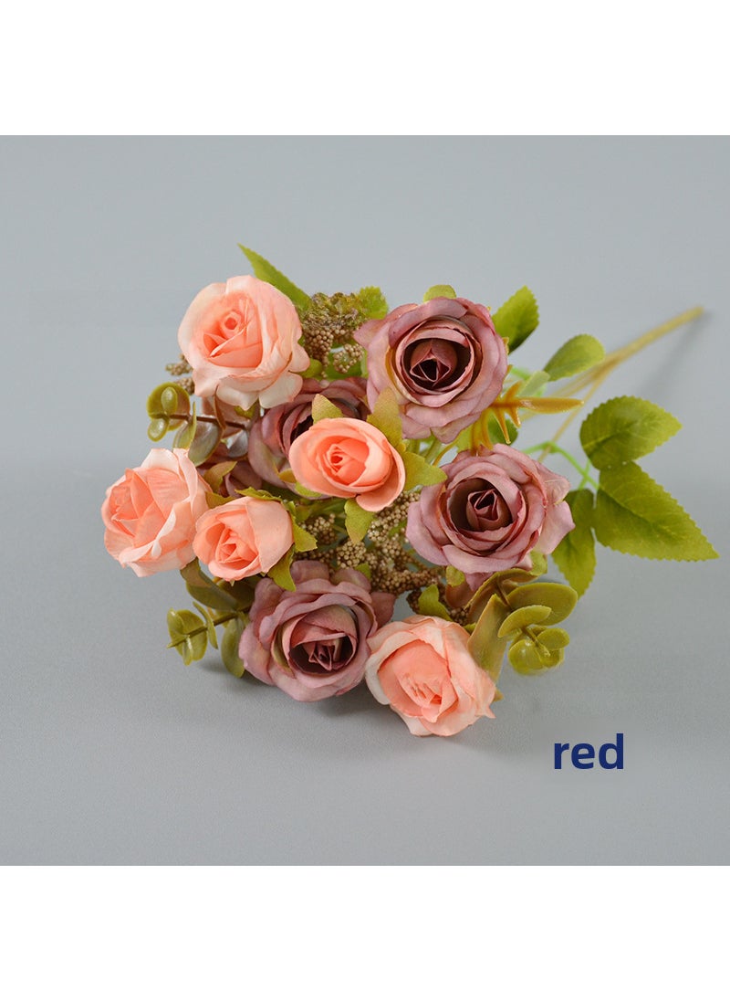 1 x 5 pcs Artificial Rose Bouquet Multi-Head Decor Red