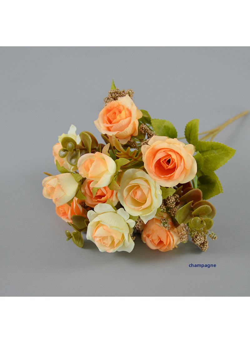 1 x 5 pcs Artificial Rose Bouquet Multi-Head Decor Champagne