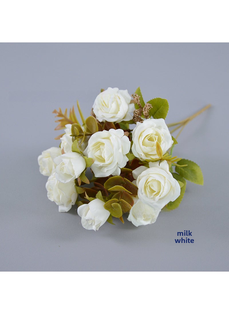 1 x 5 pcs Artificial Rose Bouquet Multi-Head Decor Milk White