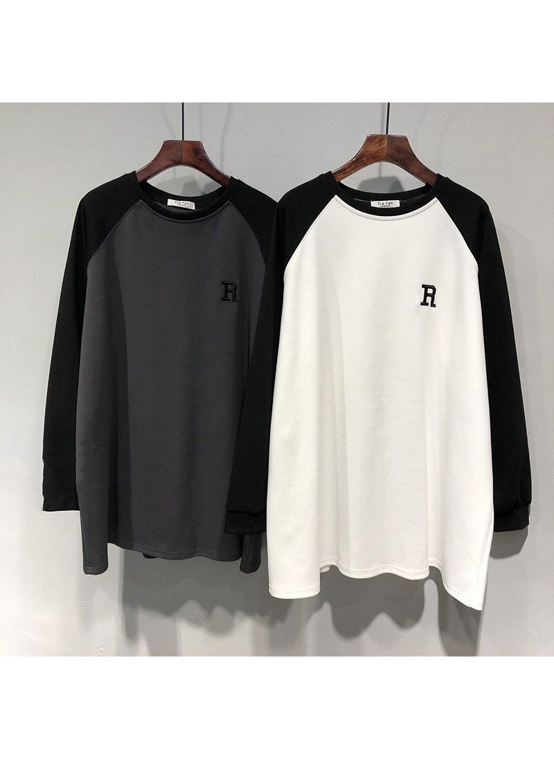 1 x 5 pcs Undershirt womens early autumn and winter cotton loose slimming letter raglan sleeve T-shirt plus size fat mm300kg long sleeve top White