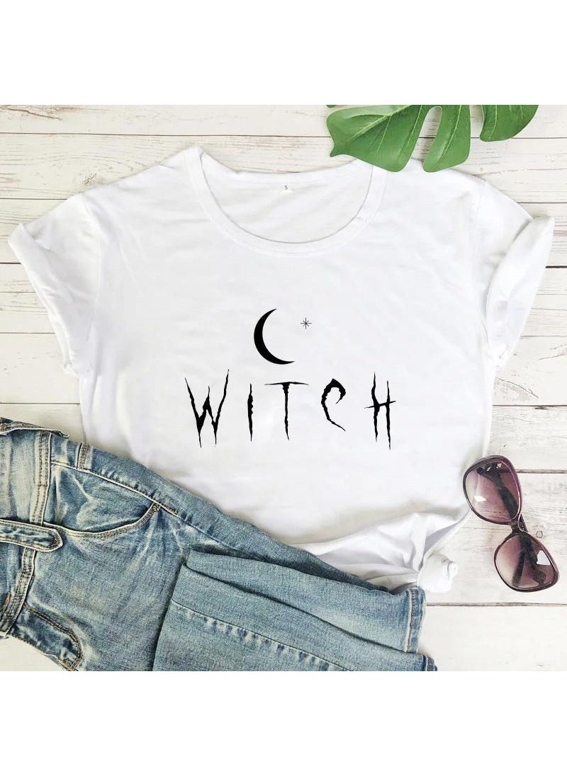 WITCH Print Womens Oversize T-Shirt white