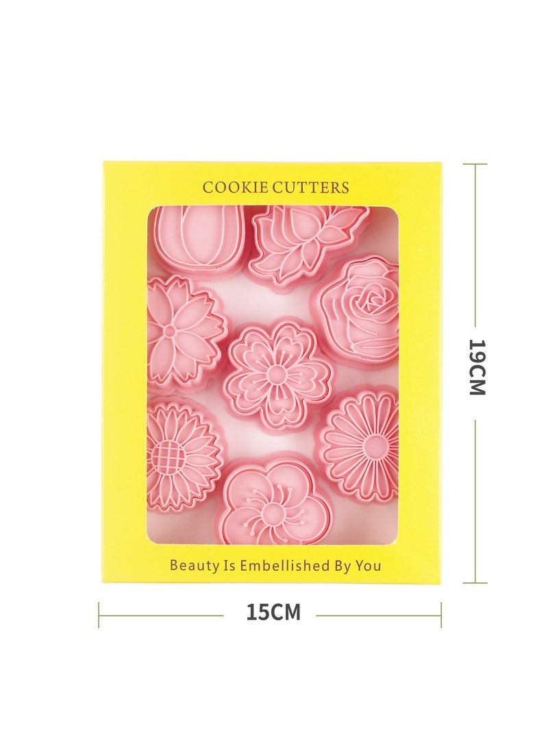 1 x 5 pcs Floral Cookie Cutters 3D Cartoon Cake Stamp Molds Eight-piece set of flowers (64)