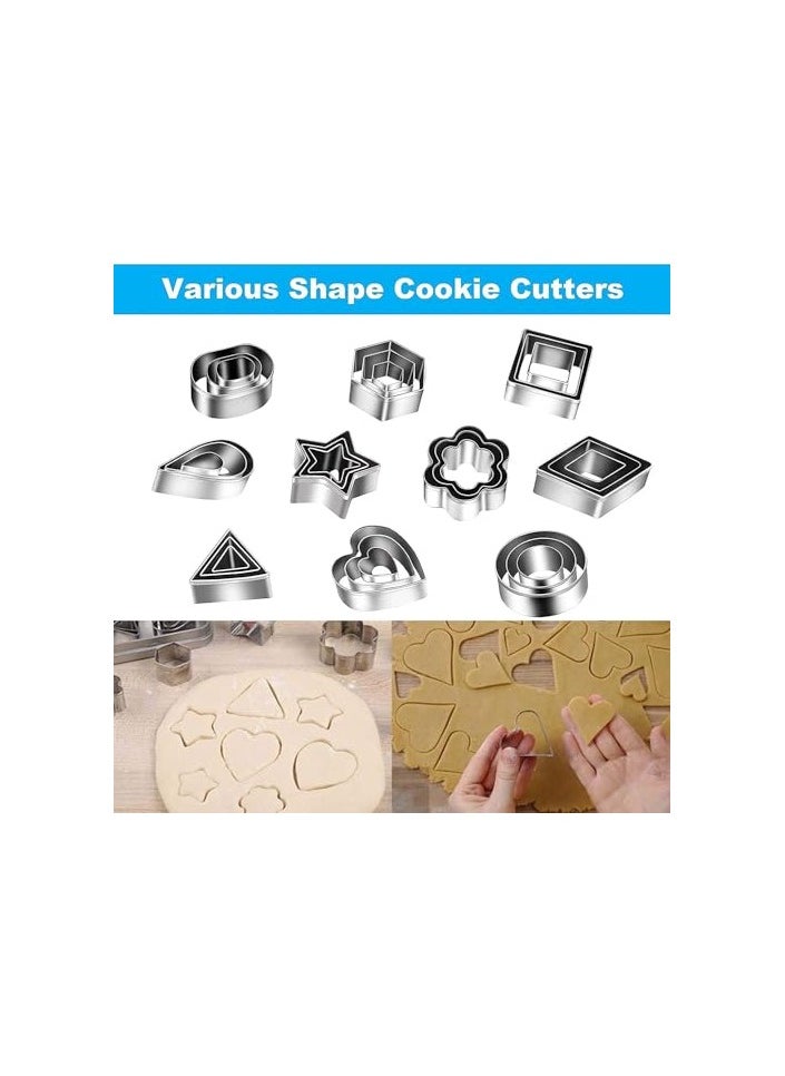 30-Piece Geometric Shapes Cookie Cutter Set - Stainless Steel Cutters for Baking, Pastry Dough, Pie Crust, Fondant, and More